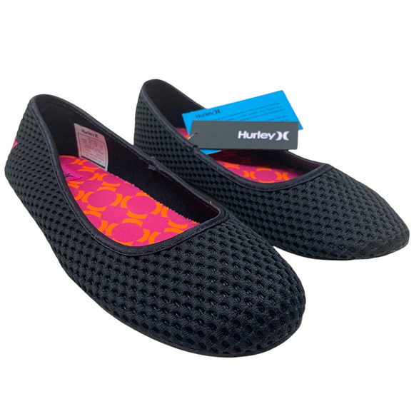 New Hurley Women's Sz 8.5 Jackie Slip Black Mesh Slip On Ballet Flats Loafers - Picture 2 of 10